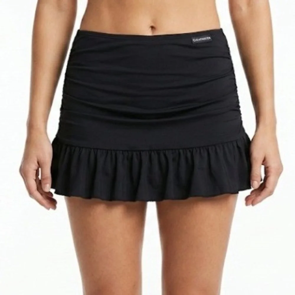 Gerry Swim Skirt Womens Large Black‎ Built-in Brief Zipper Pocket Athletic Skort